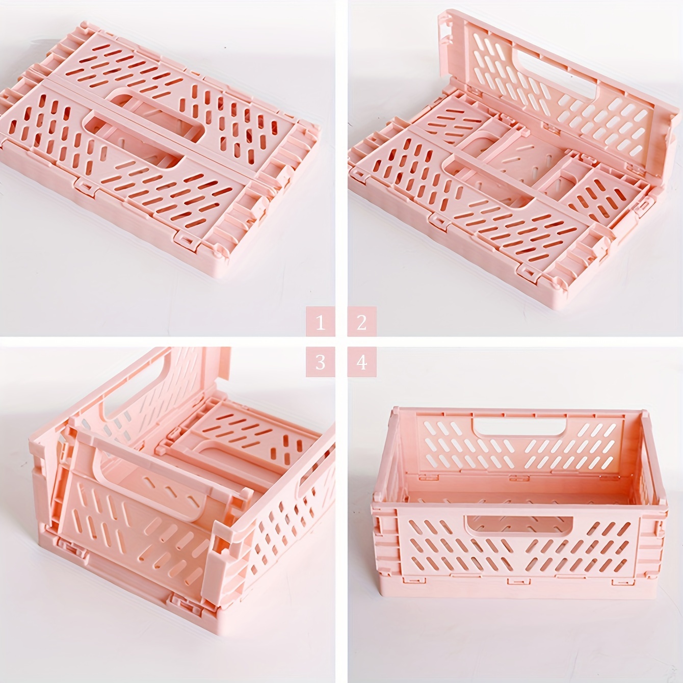 

1pc Pink Folding Storage Box, Bathroom Clothes Storage Basket, Multifunctional Storage Basket