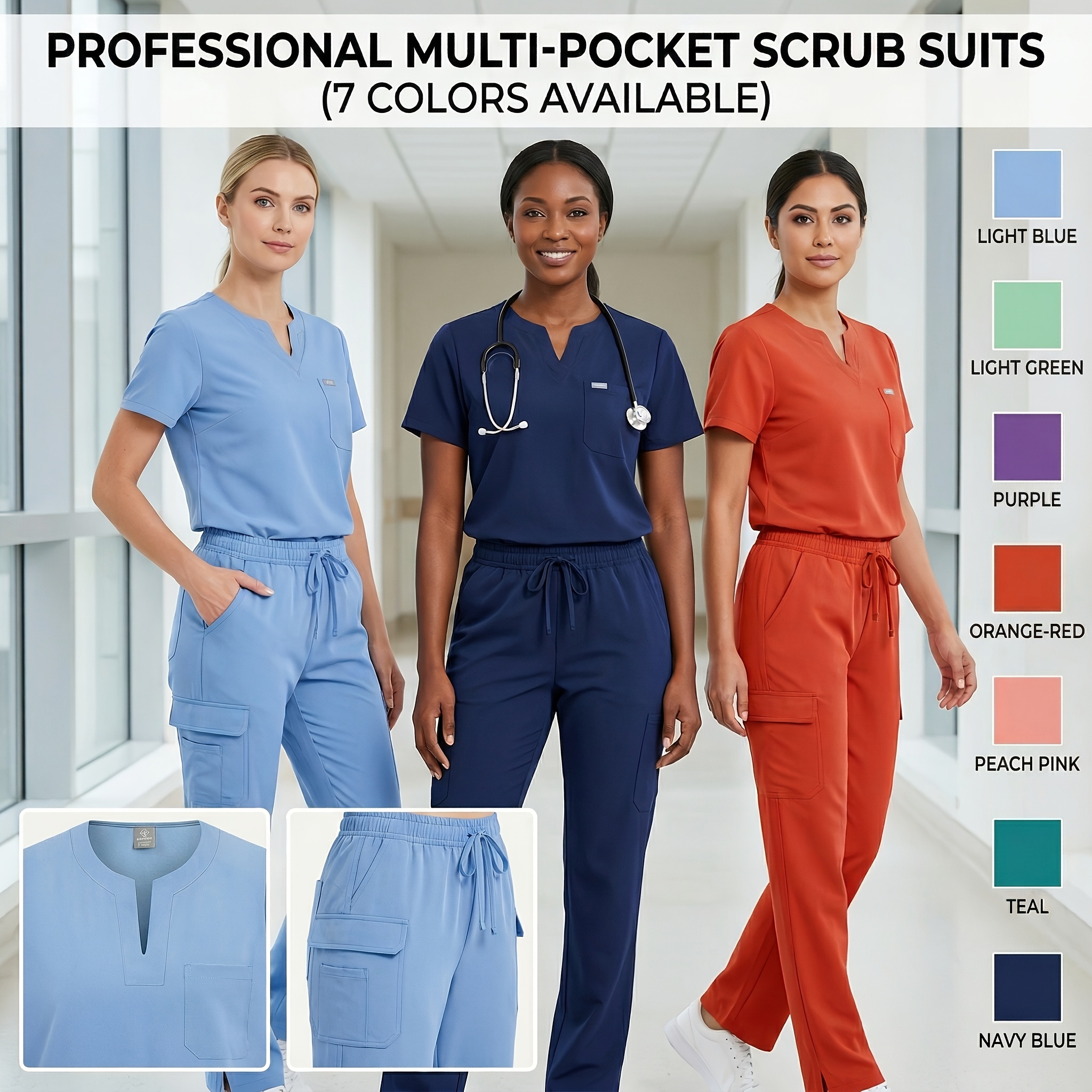 new style multi colored scrub textured quick dry scrubs comfortable   workwear for   nurses womens v neck scrubs