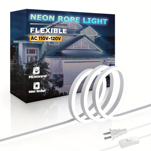 ac 110 120v waterproof flexible led neon rope light 120 leds festive cuttable neon strip light white warm white for holiday wedding party decor