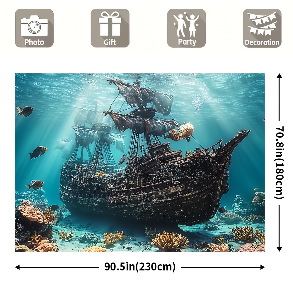 TEMU 1pc, Scene Background (43x70in, 39x59in, 59x82in, 51x59in, 70.8x90.5in) Pirate Ship Sturdy Polyester, No Electricity Required For Bedroom,