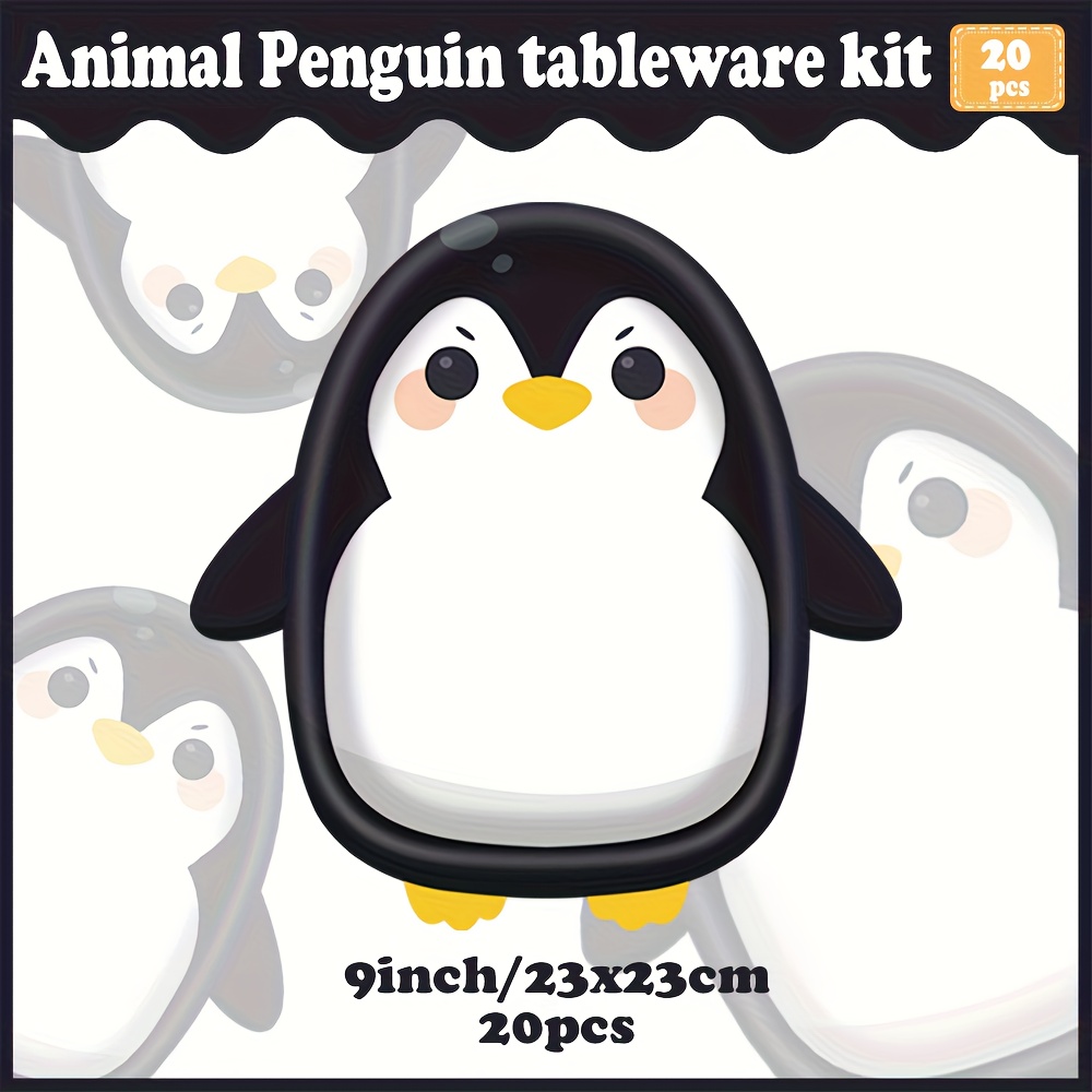 A Set Of 20pcs Penguin-shaped Themed Party Disposable Tableware Paper Plate Set Party Decorations