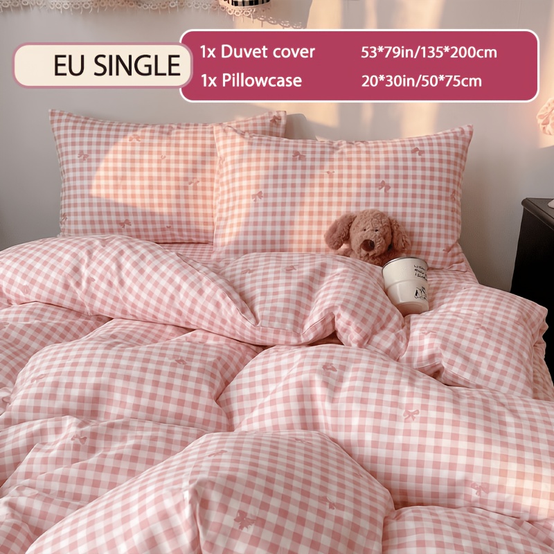 TEMU 2/3pcss Eternal Checkered Bow Duvet Cover Set, Ordinary Reactive Print 3pcs Bedding Duvet Cover And Pillowcases 80-85g/220cm X 240cm (1pc Duvet