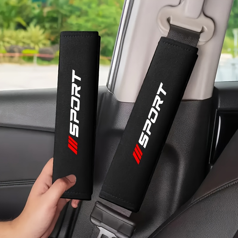 TEMU 2pcs Sports Design Car Seat Belt Shoulder Pads, Enhancing , Black Interior Accessory, Seat Belt Protector, Minimalist Style, Breathable Fabric,