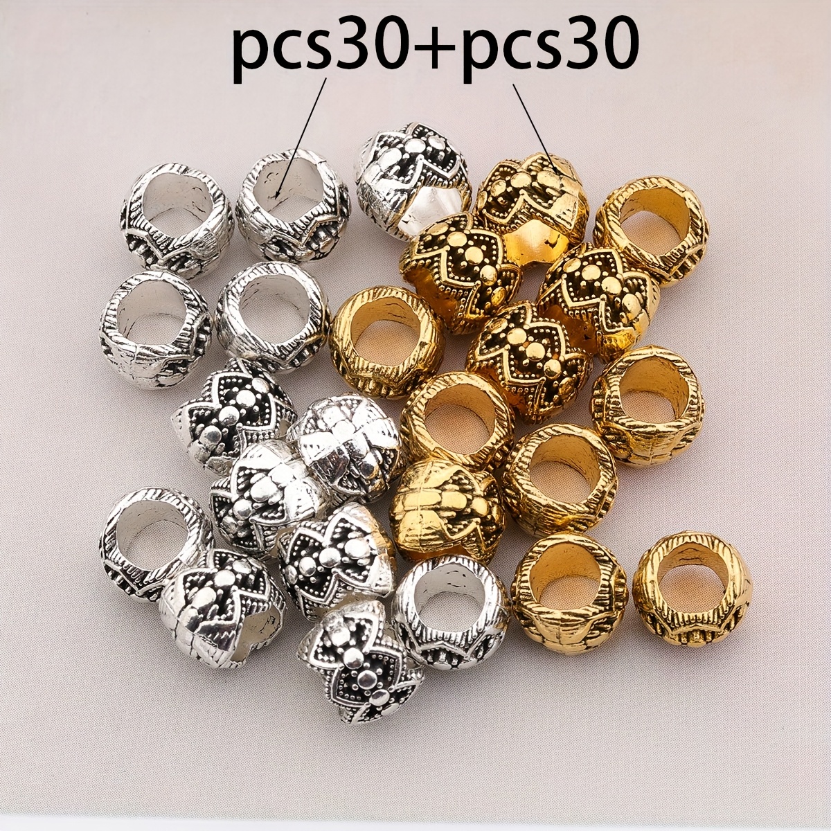 E-shop 60 Stk./30 Stk. Vintage Große Loch Exquisite Fass-Perlen, Geprägt mit Blumenmustern, Verwendet für Schmuckherstellung, Armbänder, Halsketten und
