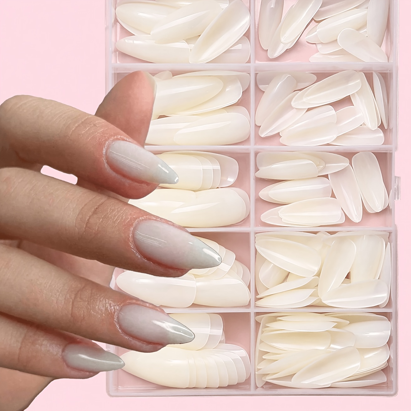 TEMU 72pcs Medium Almond Color Acrylic Press-on False Nails Acrylic Nails Nude Almond Color Nail Set Gift Idea Gift For Women And Nail Supplies Nails