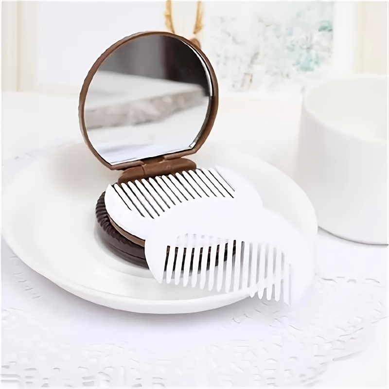 Charming Cookie-shaped Compact Folding Mirror & Comb Set - Portable ...