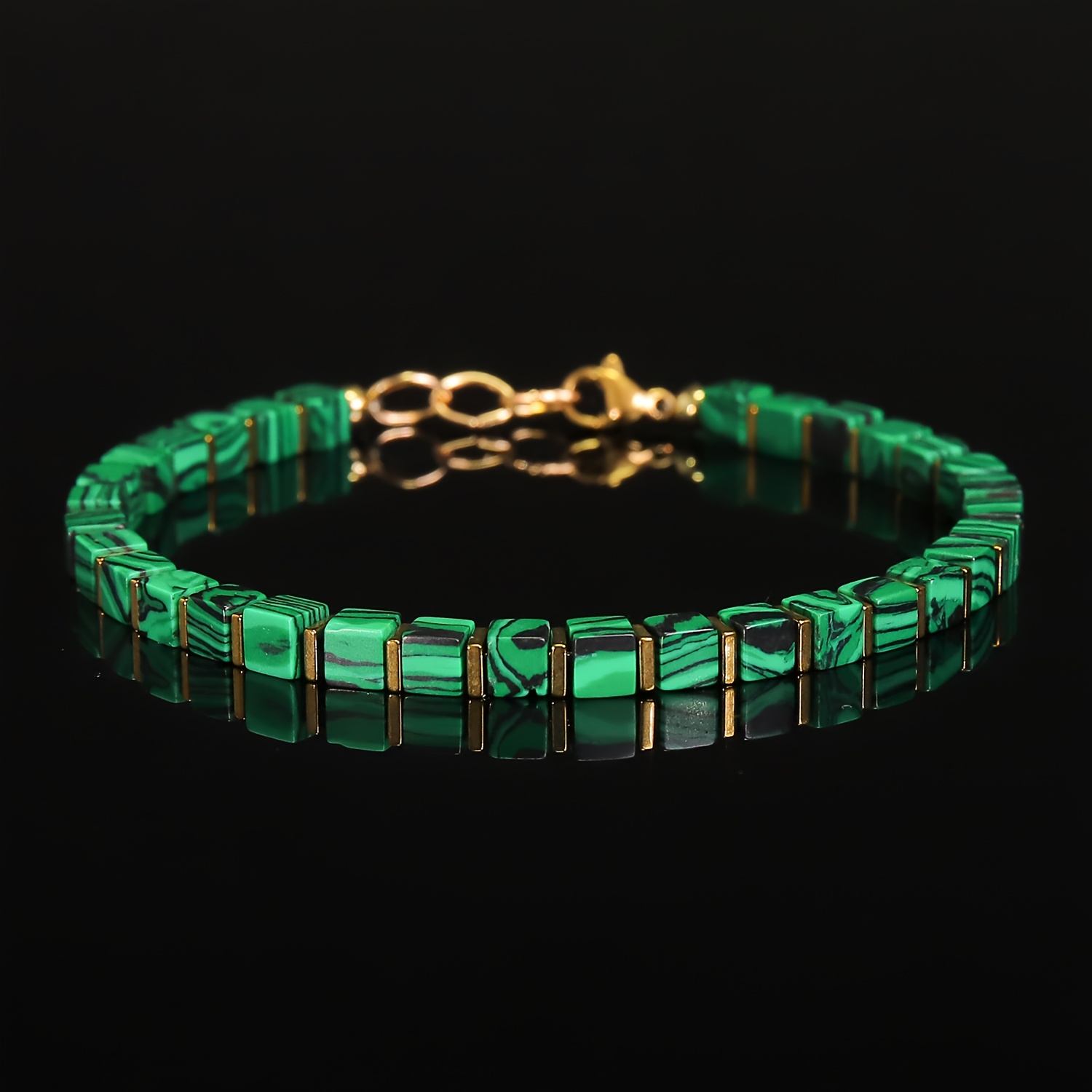 TEMU Bracciale con perline di malachite, catena di con chiusura , elegante estivo da da , con una texture a unica, sovrapponibile a orologi o