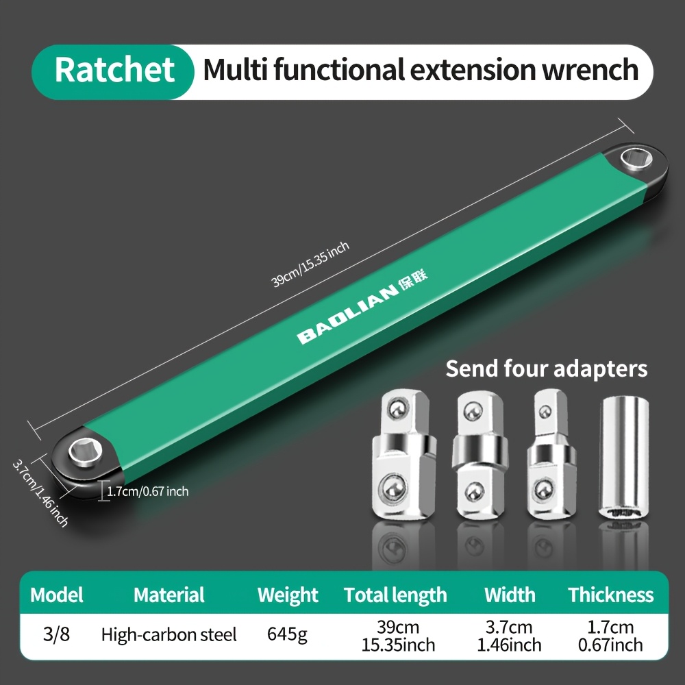 E-shop 3/8 Zoll Ratschenschlüssel, Schlagoffset-Verlängerungsschlüssel-Set, mit 1/4 Zoll, 3/8 Zoll, 1/2 Zoll Vierkant-Anschlussadaptern und 1/4 Zoll