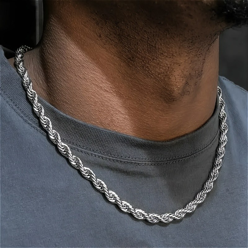 Minimalist 4mm Stainless Steel Twisted Rope Chain Necklace, Adjustable