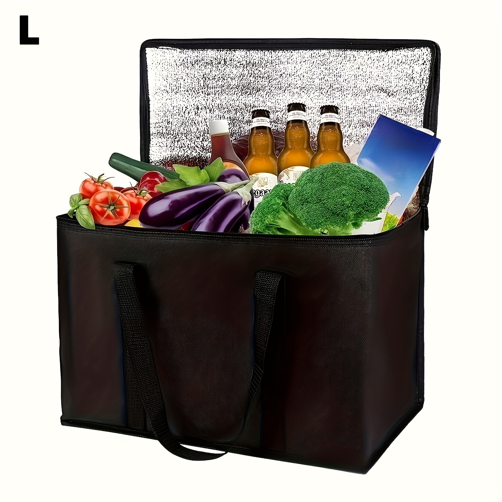 TEMU 1pc Extra-large Reusable Thermal Insulation Bag - Premium Aluminum Foil Cooler For Food & Beer Delivery, Portable Foldable Design With