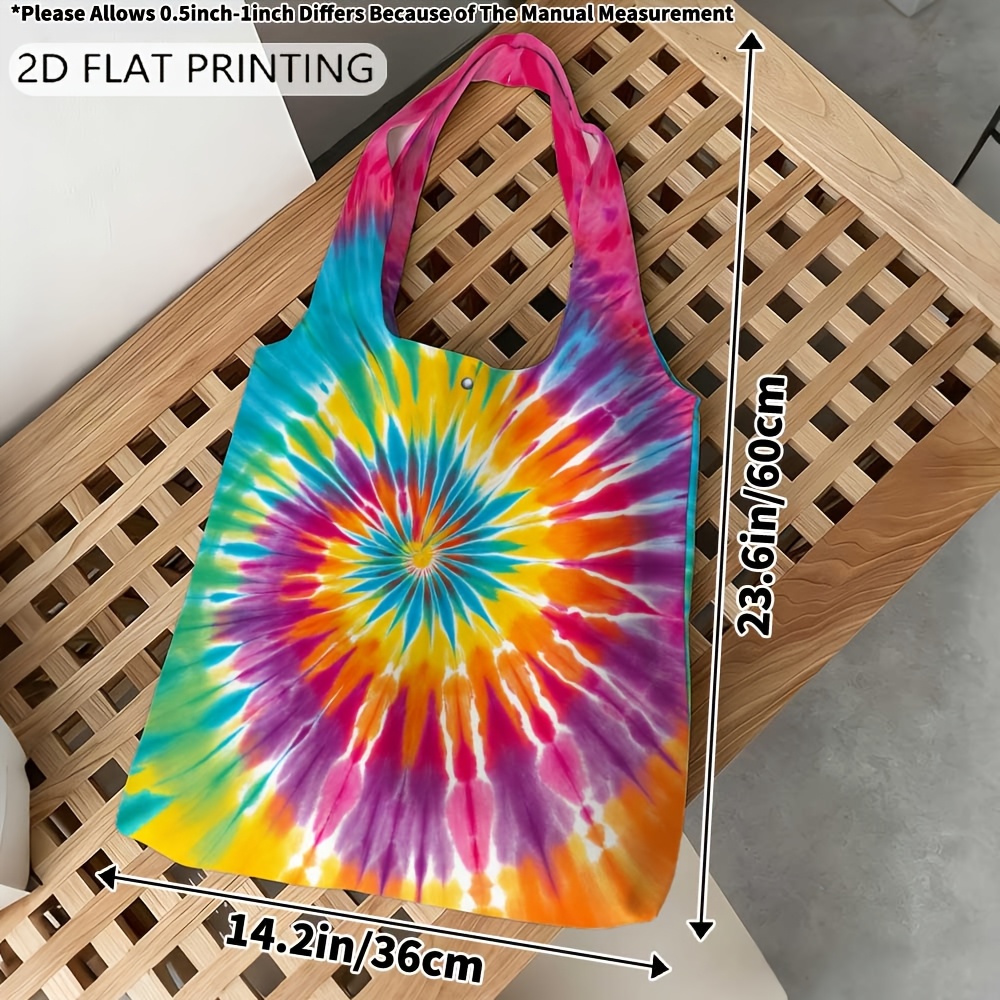 TEMU 1pc Bag Tote, Tie Dye Spiral Pattern Personal Item Storage Bag, Print Tote Bag, Bag Makeup, Multifunctional Double-sided Printed Handbag For