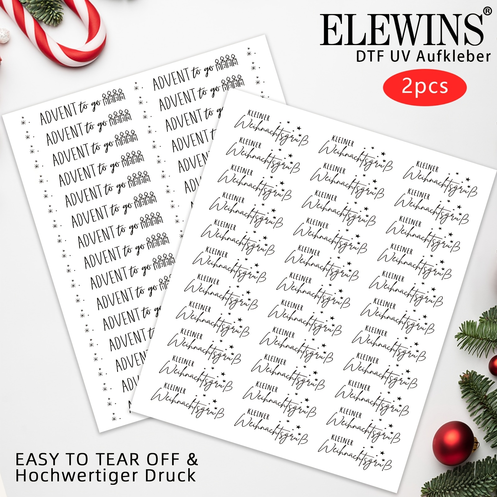TEMU 2pcs Of Uv Transfer With A German Christmas Phrases Theme - Candles, Perfect For Projects, Including Mugs, And Water Bottles. Self-adhesive