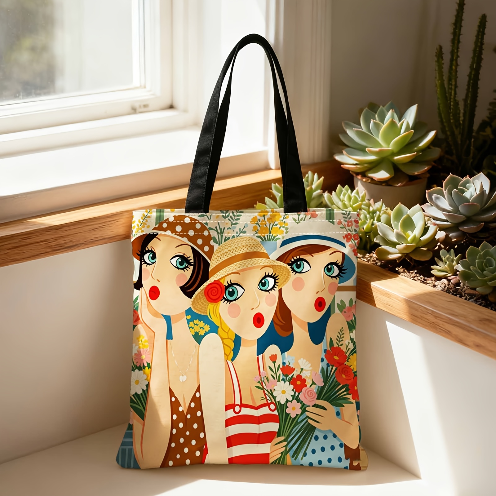 TEMU Nouveau sac fourre-tout tendance haut de gamme avec un motif floral à main, doté d'une grande et d'une poignée de transport. Convient pour le