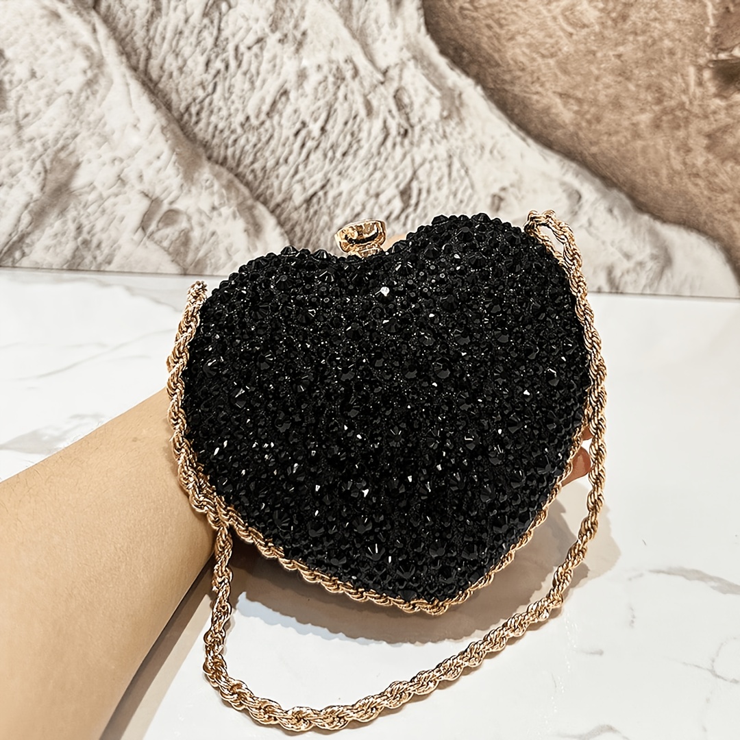 TEMU 1pc Sac à Main Femme Élégant de Cœur Brillant avec Strass, Design pour Mariage, Soirée, Fête, Portefeuille, Idéal pour Occasions Formelles