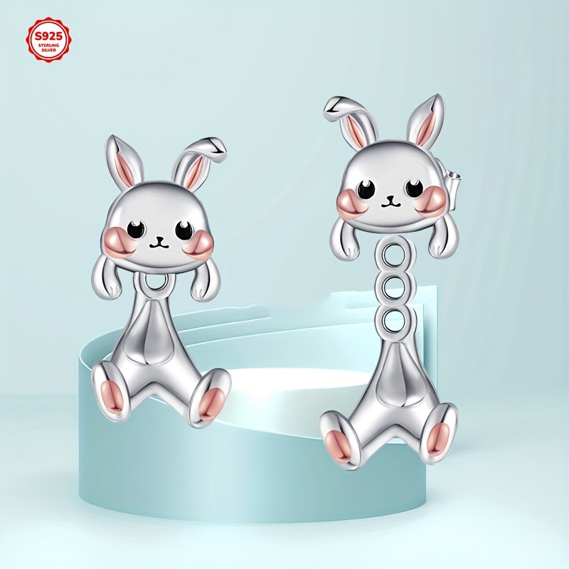 bunny earrings for women 925 sterling silvery rabbit earrings bunny jewelry animal earrings stud gifts Product details 0
