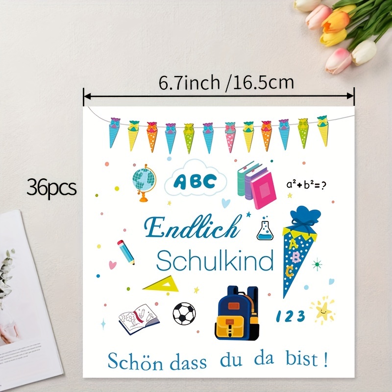 E-shop 36 Stück blaue Cartoon-Servietten mit Schulstart-Motiven wie Buch, Schreibwarenrucksack – für Nachmittagstee-, Geburtstagspartyschmucktische