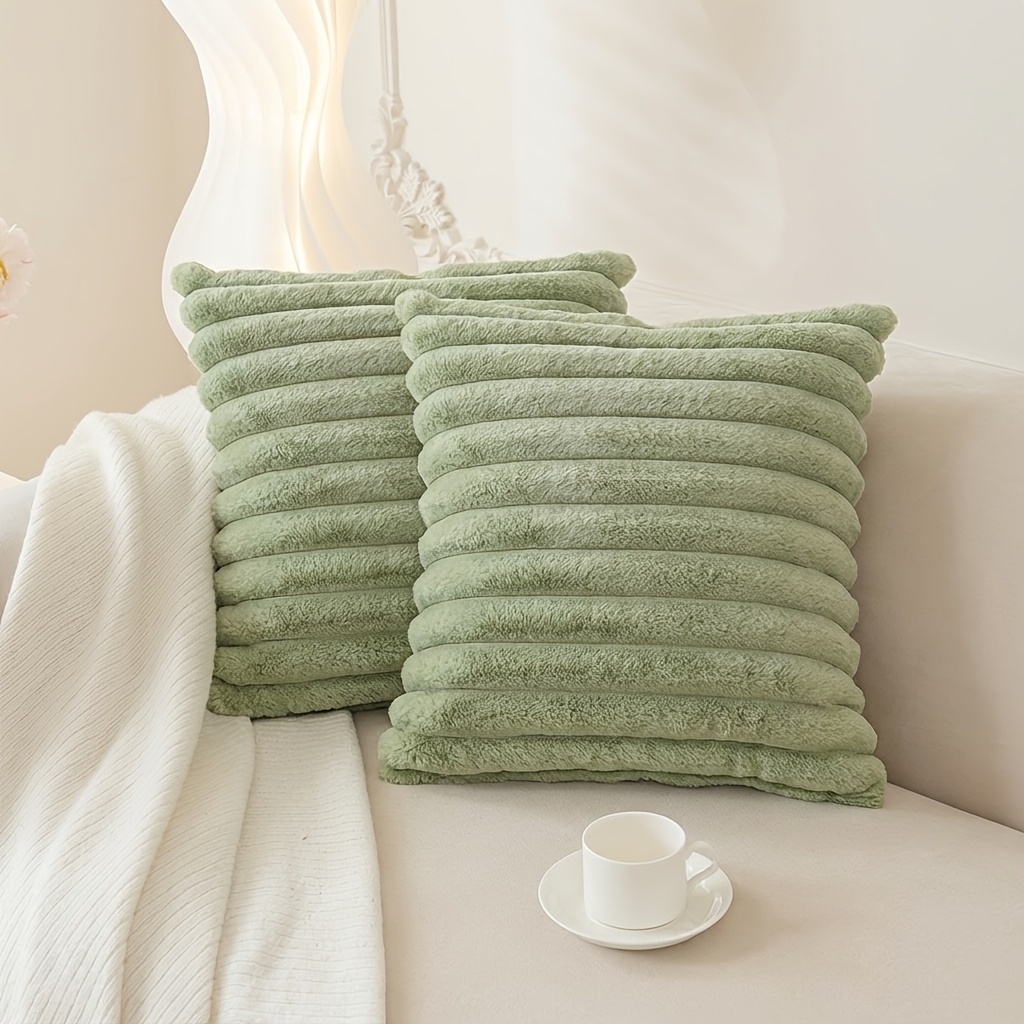 TEMU 2pcs Soft Boho Striped Faux Fur Plush Throw Pillow Covers 18in*18in, Mixed Color, Fabric, Zipper Closure, Polyester, Hand Wash Only, Ideal For Bedding, Sofa, Living Room, Couch, Car, Decor