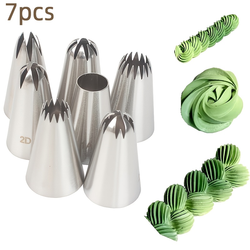 TEMU 7pcs/9pcs Stainless Steel Piping Nozzles For Cake, Cream, Cookie, Puff Pastry, And Frosting Decoration, Baking Tools For Weddings And Birthdays