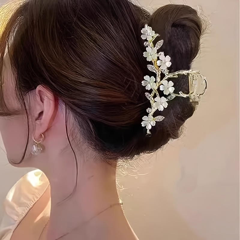 

1pc Elegant Sparkling Rhinestone Flower Decorative Hair Claw Clip Large Non Slip Hair Grab Clip For Women