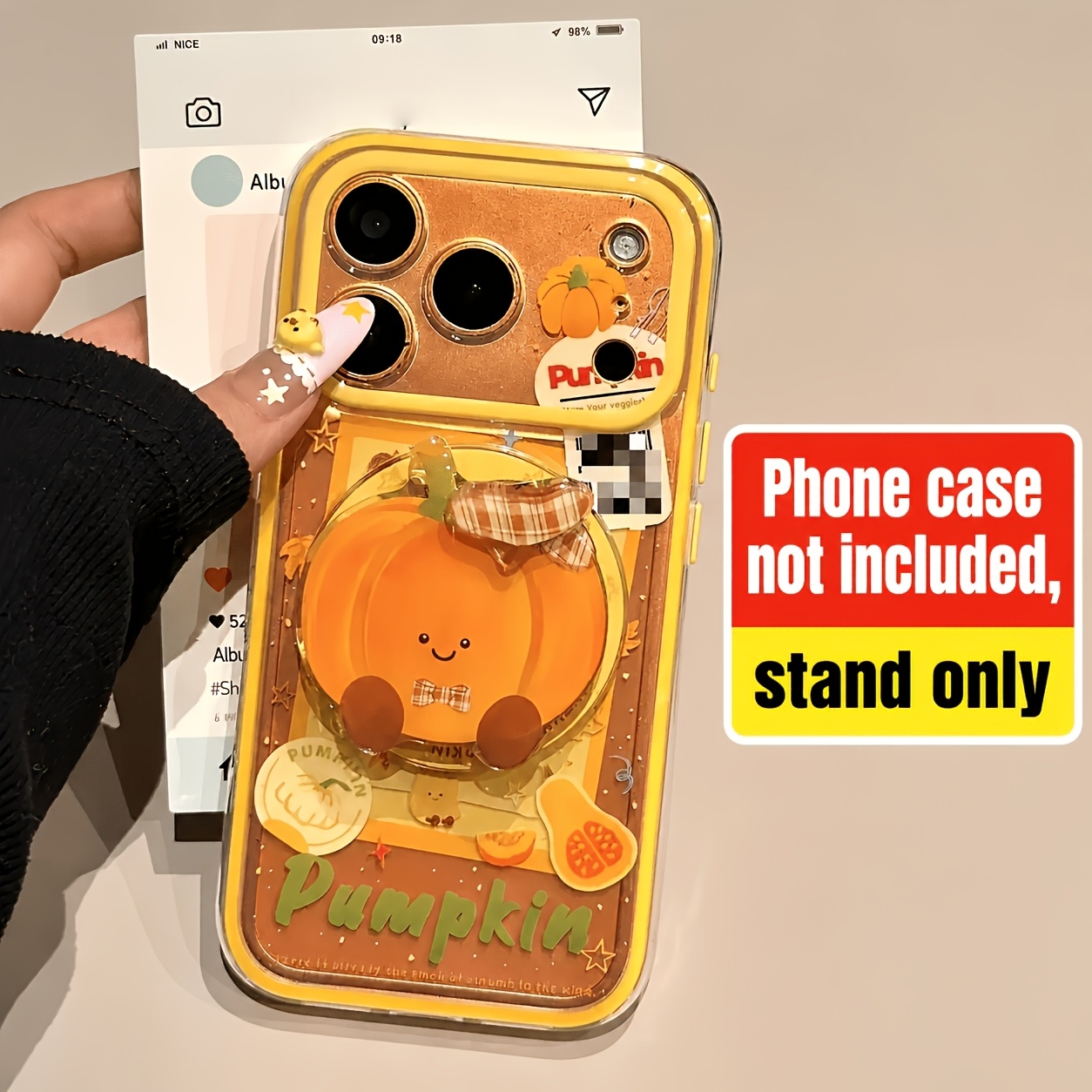 TEMU Cute Cartoon Yellow-trimmed English Pumpkin Magnetic Stand (phone Case Not Included)
