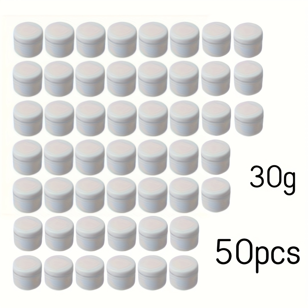 TEMU 50pcs Refillable Cosmetic Containers With Screw-on Lids, 1.06oz - Lightweight White Plastic Jars For Creams, Lotions, Eye Shadow & More - Travel