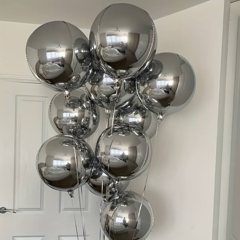 

Ten 4d Silver Aluminum Foil Balloons, Metallic Balloons, Suitable For Decorations For Weddings, Engagements, New Year, Valentine's Day, Christmas, And Eid, No Required, Aluminum Film Material.