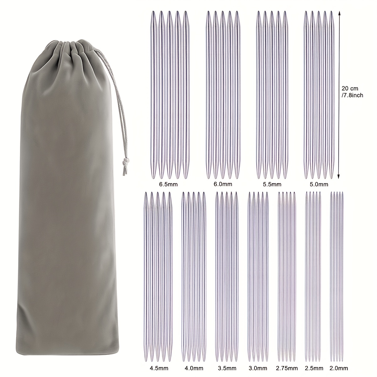 Image of 55pcs Double Pointed Knitting Needles Set, Sock Needles Set 20cm, Short Double Pointed Knitting Needles Set Beginners, Double Ended Knitting Needles Set With, Steel Knitting Pins 11 Sizes, Dpns Set