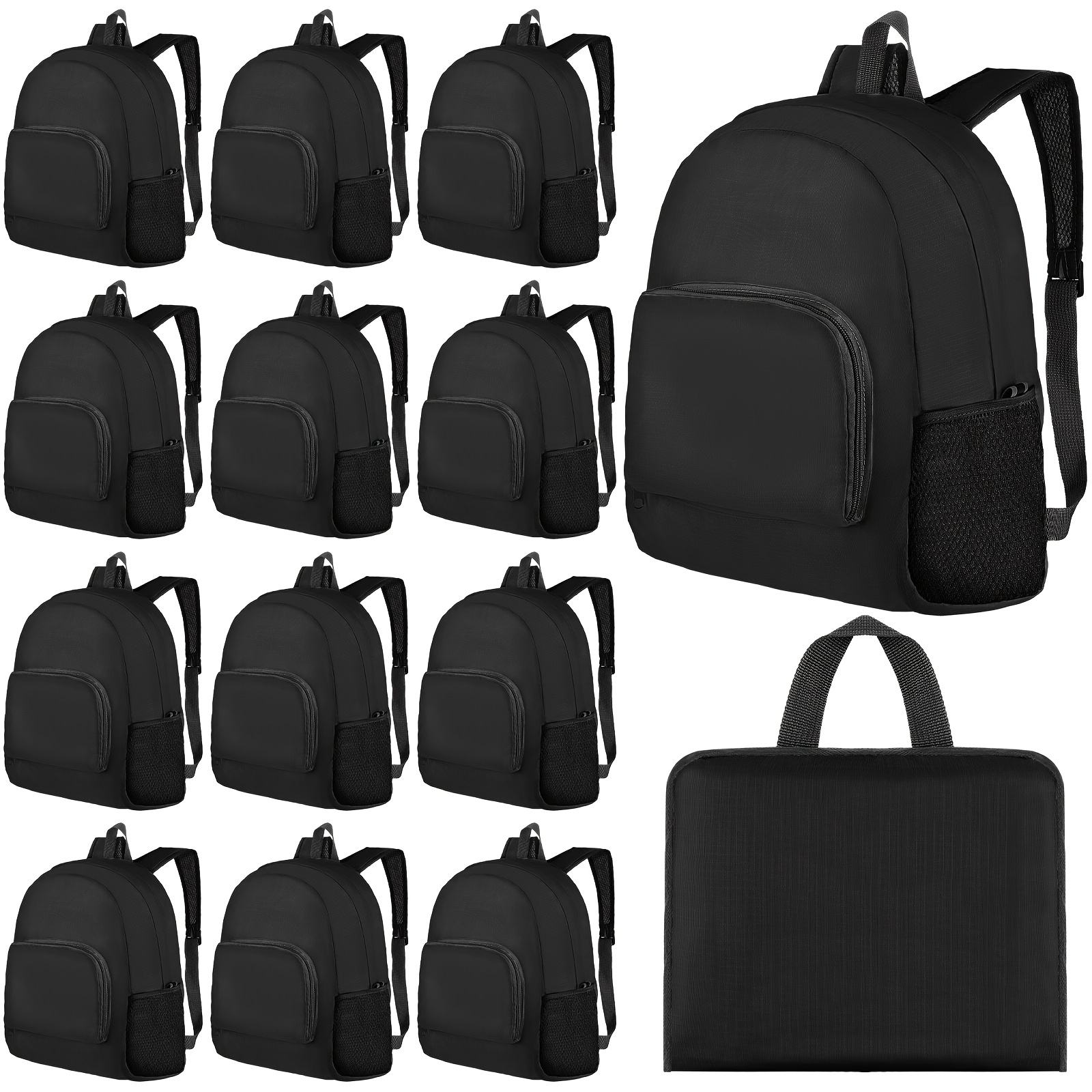 TEMU 24pcs Backpack 17" Backpacks Foldable Lightweight Bookbags Outdoor Travel Book Bag With Storage Bag (black)
