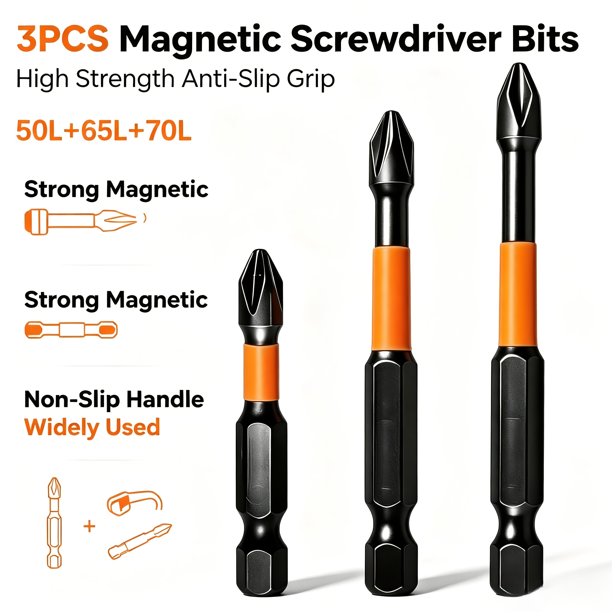 TEMU 3pcs Magnetic Set, Detachable Household Tool, Universal Hex Screwdriver Bits, Suitable For Repair On Wood Floors, Ceilings, And Drywall