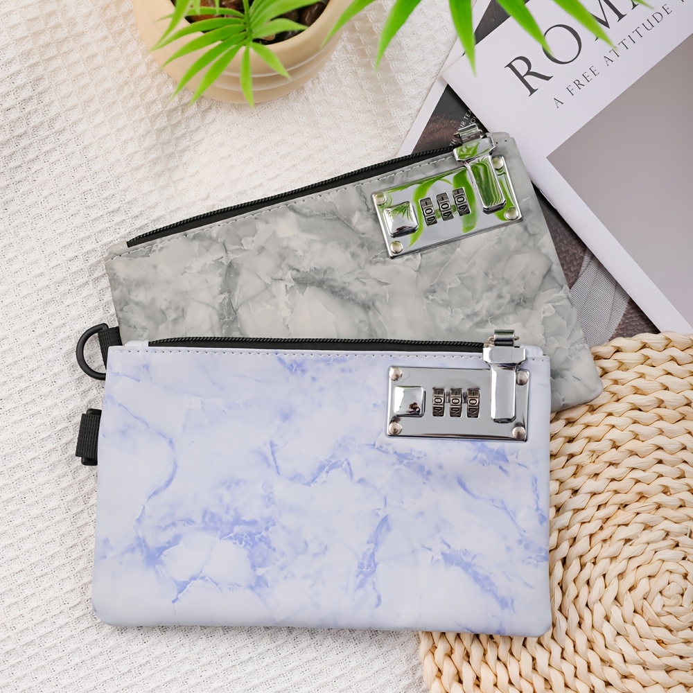 

Marble Pattern Fabric With Lock, Portable Bank Deposit & Medicine Bag, Small Wallet For Cash And , No , Construction