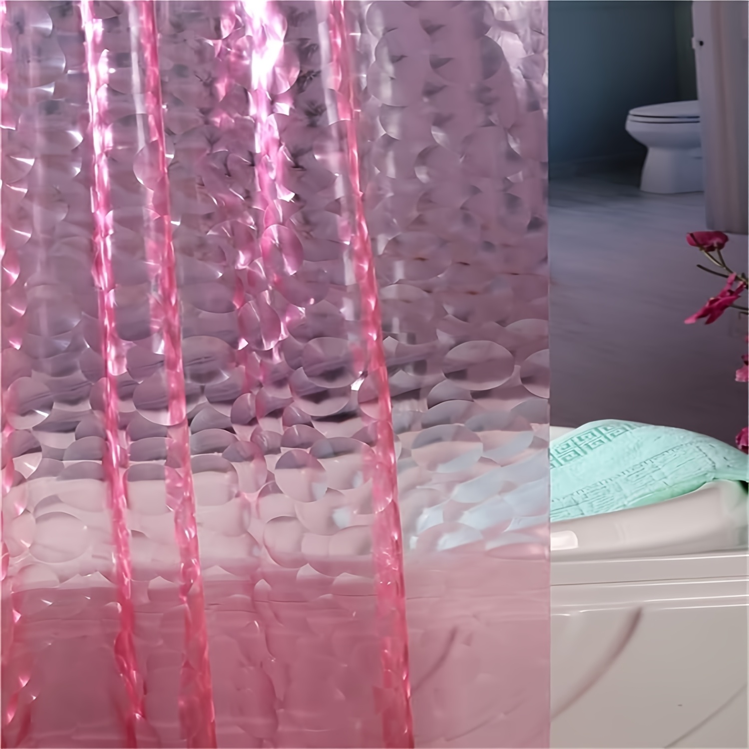 

3d Eva Shower Curtain Lining With Pattern, 71x71 High Quality Lightweight Pink Plastic Bathroom Shower Curtain, With Metal Grommets, 3 Magnets, For Shower, Bathtub, Door Curtain, Curtain, 12 Hooks