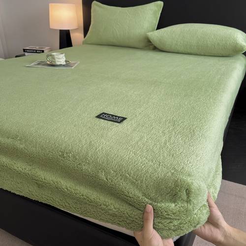 thick solid color luxurious velvet fitted sheet bedsheet mattress protective cover warm autumn and winter bedding soft and comfortable fabric washable and machine washable without pillowcase
