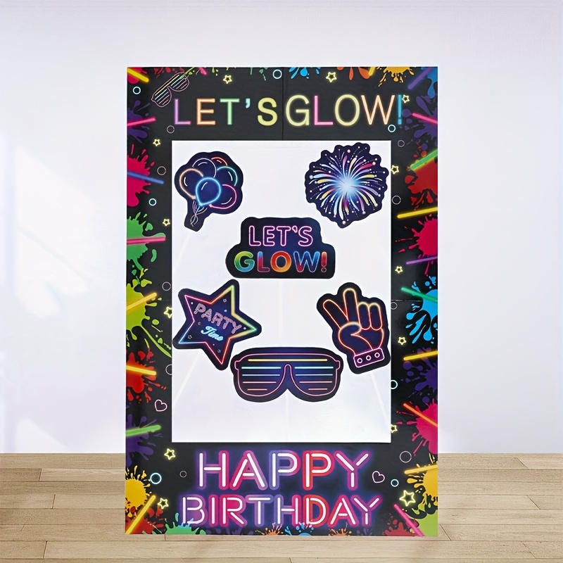 

Set, Fluorescent Birthday Party Paper Photo Frame, Photo Booth Props, Neon Themed Party Props, Happy Birthday Party Supplies Photography Background Decoration