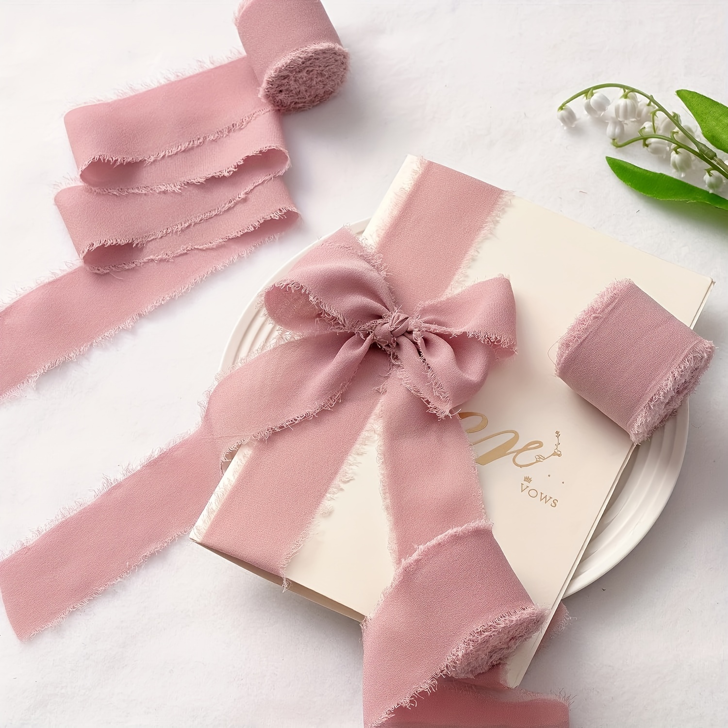 3 rotoli di nastro in chiffon con frange fatte a mano, 3,8 cm x 7