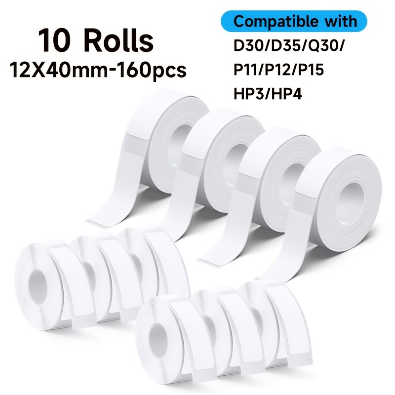 TEMU 10 Rouleaux d'Étiquettes Autocollantes Thermosensibles JETLAND Compatibles avec Papier Thermique P15/D30/P12, Format Rouleau (12mm X 40mm) pour