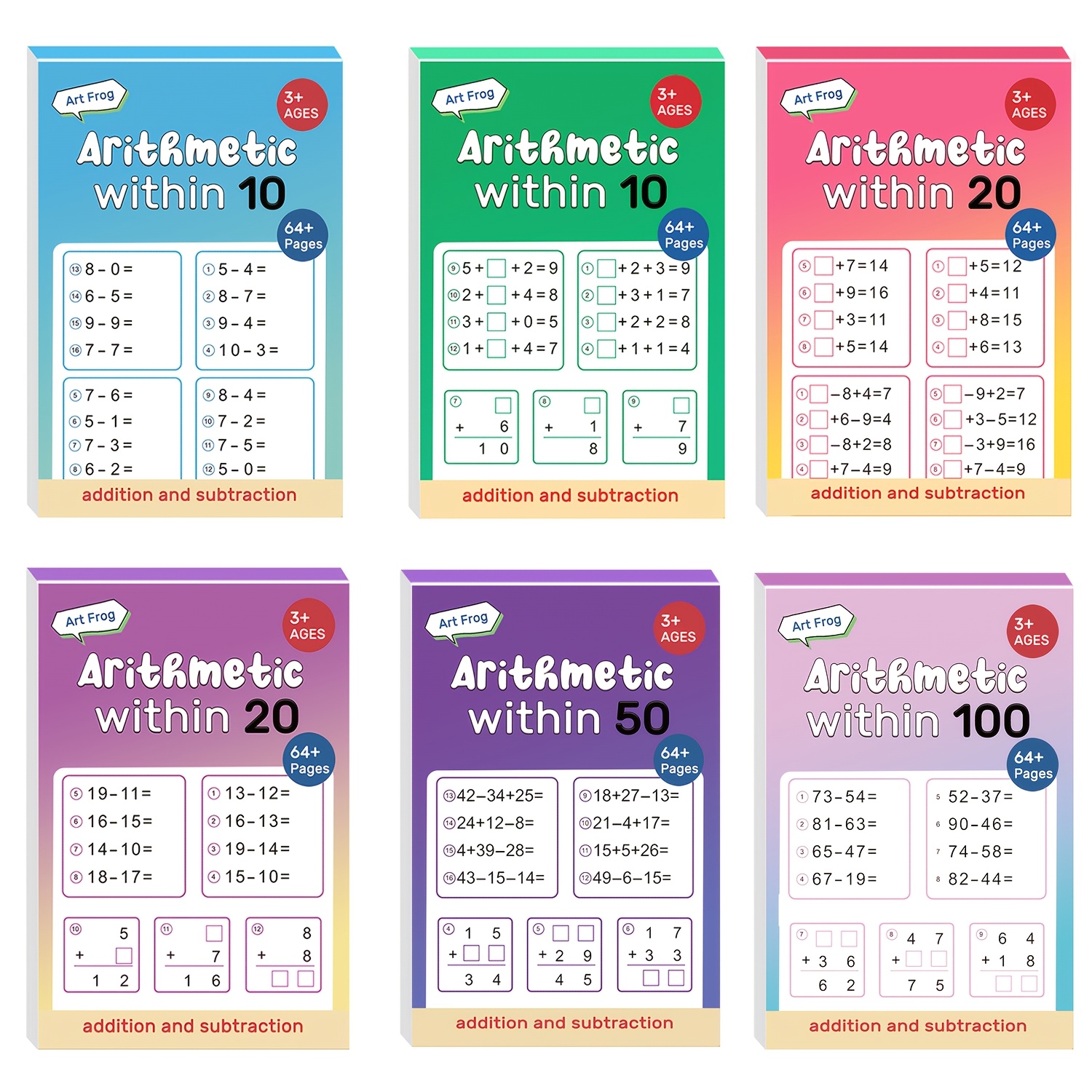 Complete Set Of 6 Books/384 Pages Children's Math Learning Handwritten Workbook - , Perfect For Addition And Subtraction Practice
