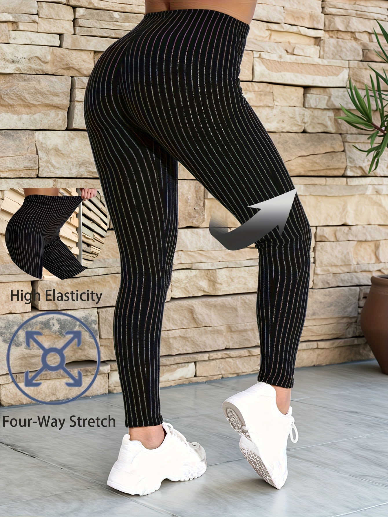 Clothes Black And White Vertical Striped Leggings Plus Size Plus