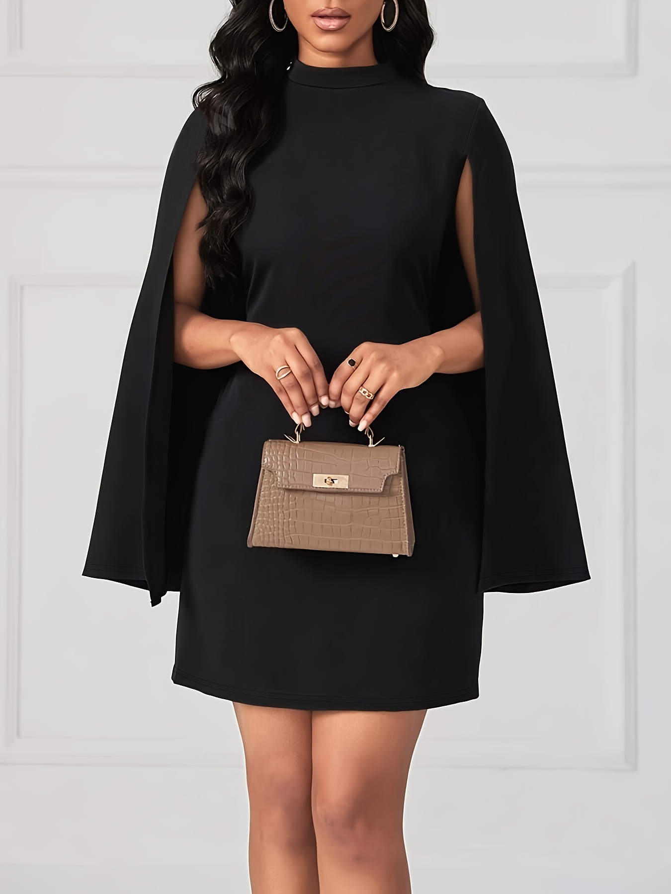 Black Cloak Design Knee Length Dress