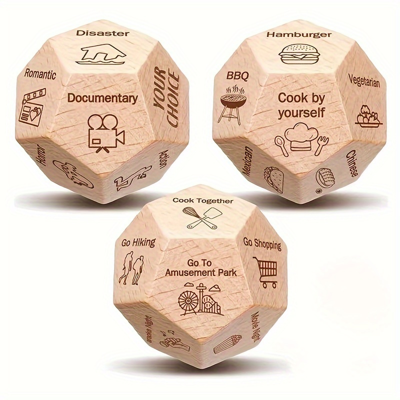 

3pcs Couples' Dice Set - Date Night, Food & Movie Ideas - Ideal Gift For Boyfriend, Girlfriend, Husband, Wife On Christmas, Birthday, Valentine's Day