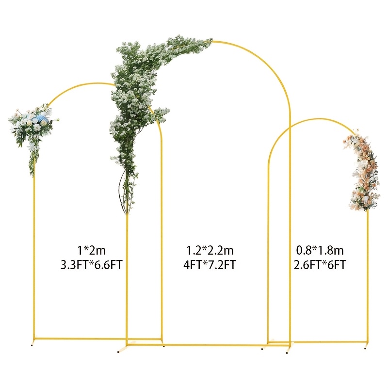 TEMU Set da 3 pezzi 0.8x1.8m/1x2m/1.2x2.2m, Set da 3 pezzi Supporto per Sfondo Nuziale in Metallo, per Feste di Compleanno Cerimonia Nuziale Giardino
