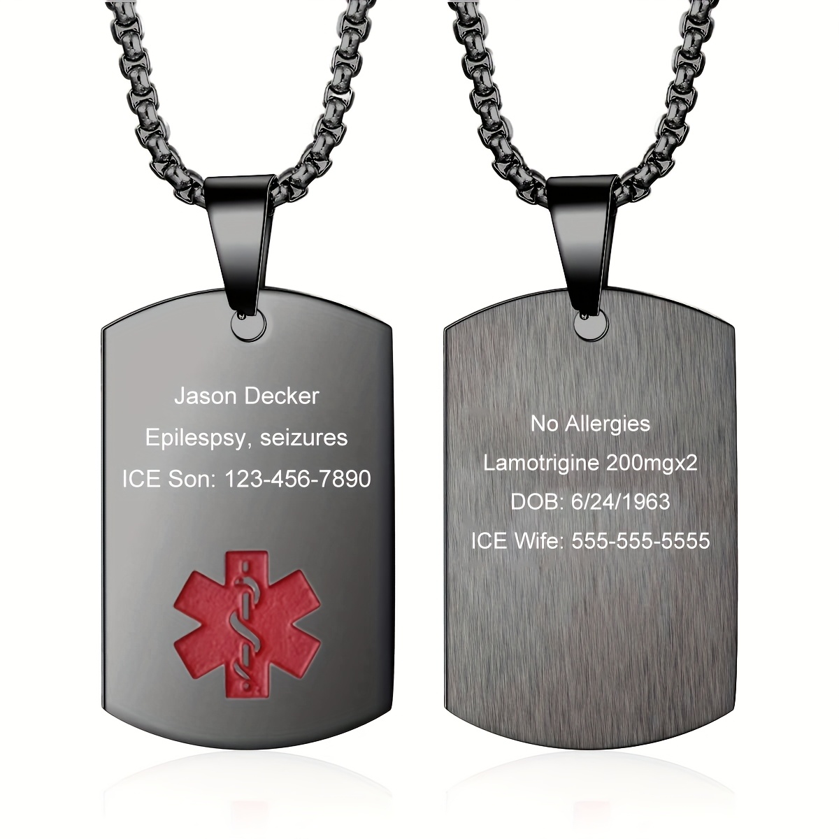 Alert Necklace For Men Stainless ID Tag For Women Emergency Med Alert  Necklace For Men Women Alert Jewelry