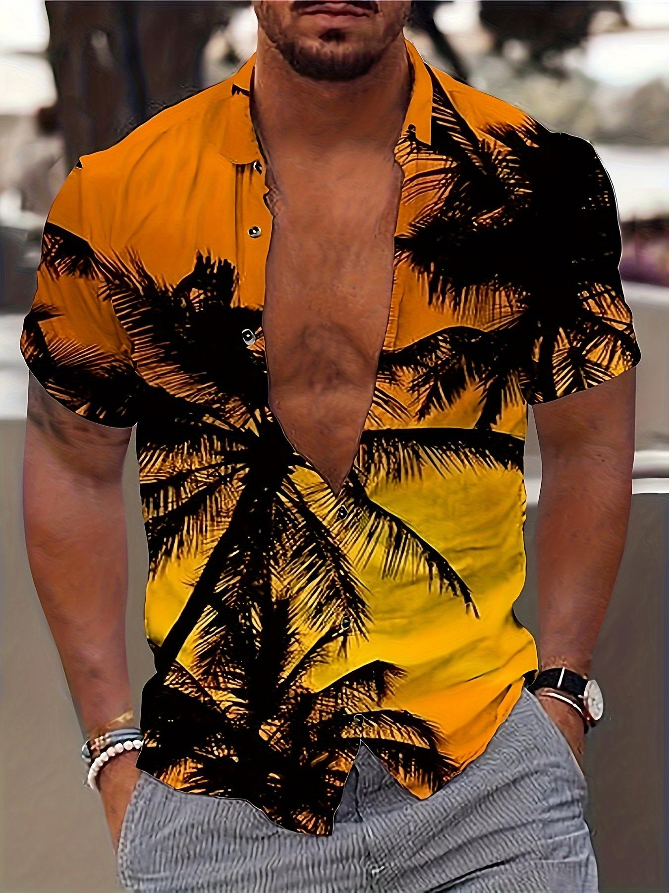 VSSSJ Men's Hawaiian Style Tshirts Relaxed Fit Tropical Stylish Print  Button Down Short Sleeve Beach Shirts Leisure Summer Vacation Tees Black M