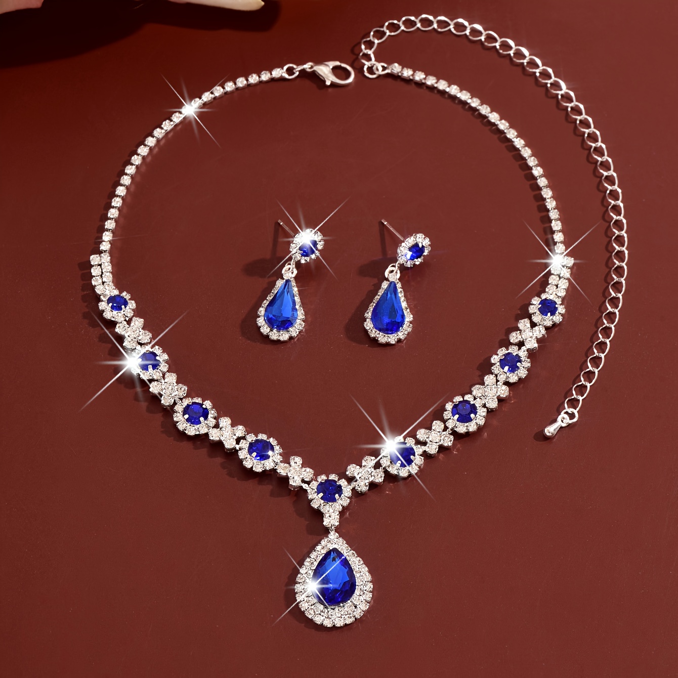Modieuze 2-delige Ketting en Oorbellen Set, Luxe Strass Waterdruppel Hanger | High-End Sieraden | Party/Banket/Bruiloft Accessoires