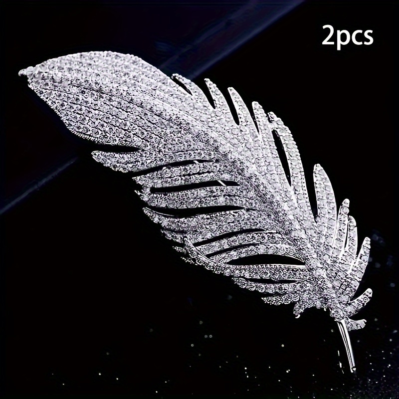 

2pcs Rhinestone Feather Brooches Delicate Lapel Pins Elegant Dress Accessories