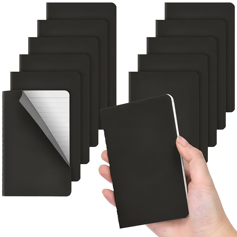 

12pcs Minimalist Black Pocket Notebooks - Soft Matte Cover, Unlined Paper For Journaling, Travel &