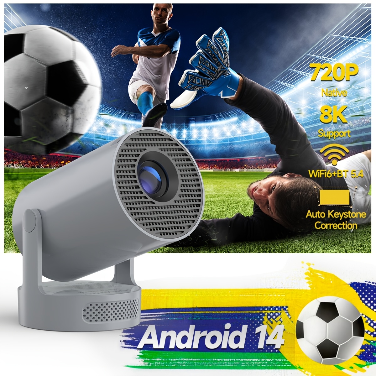 Image of Magcubic Smart Projector | 14, Wifi6 Bt5.4 Connection, Built-in 5w Hifi Speaker, Manual Focus & Auto Keystone Correction, 0.9:1throw Ratio, 300ansi, Native 720p Support 8k, 80-130 Inch Screen