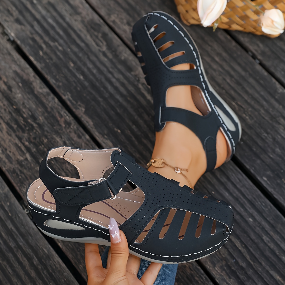 TEMU Women's Sandals, New Summer Style Clogs With Thick Soles, Round Toe, Wedge Heel, And , Women Shoes