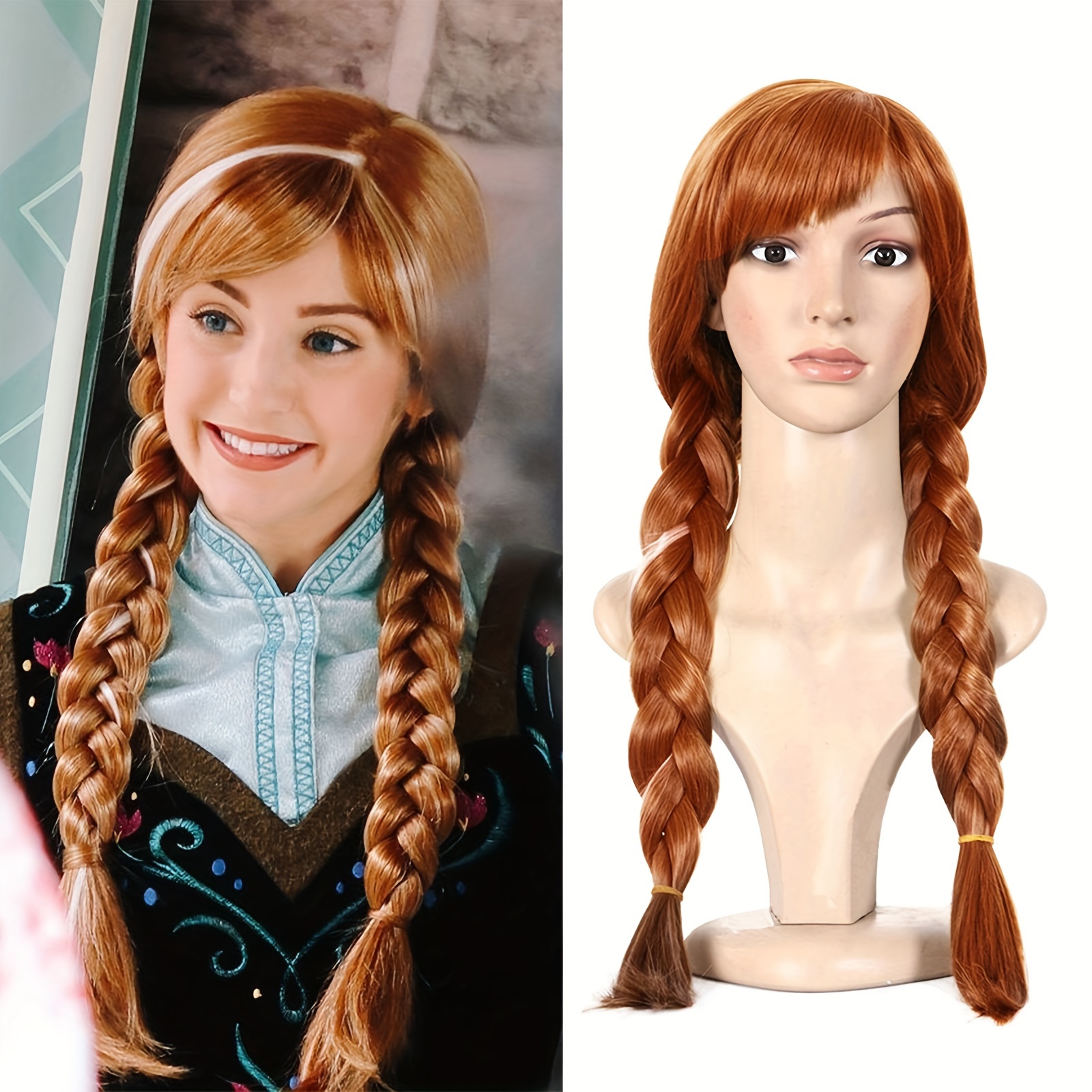 

Movie-inspired Dual Braid Cosplay Wig, Heat Resistant Synthetic Hair, 24-inch Straight Pigtail Costume Wig With Closed For Party