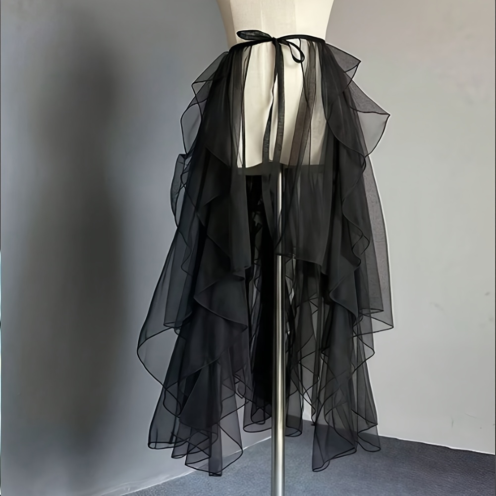 TEMU Black Irregular Front Short Back Long Tailcoat, Irregular Fishtail Performance Skirt, Irregular Puff Skirt, Flowing Singing Dress