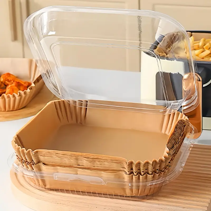 100 9 inch square air fryer parchment liners natural unbleached wood parchment suitable for 5 8 quart air fryers non stick suitable for christmas halloween easter thanksgiving Product details 2